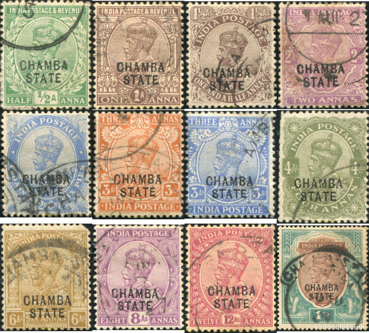 Sellos: 786121 USED CHAMBA 1913 SELLOS DE INDIA INGLESA DE 1911-26 SOBRECARGADOS