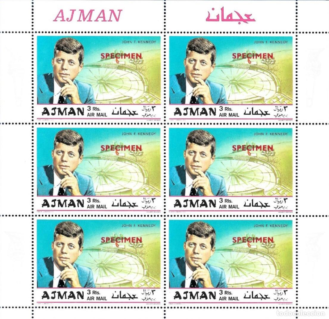 Timbres: AJMAN 1969 SHEET MNH SPECIMEN JFK JOHN FITZGERALD KENNEDY PRESIDENTS PRESIDENTES