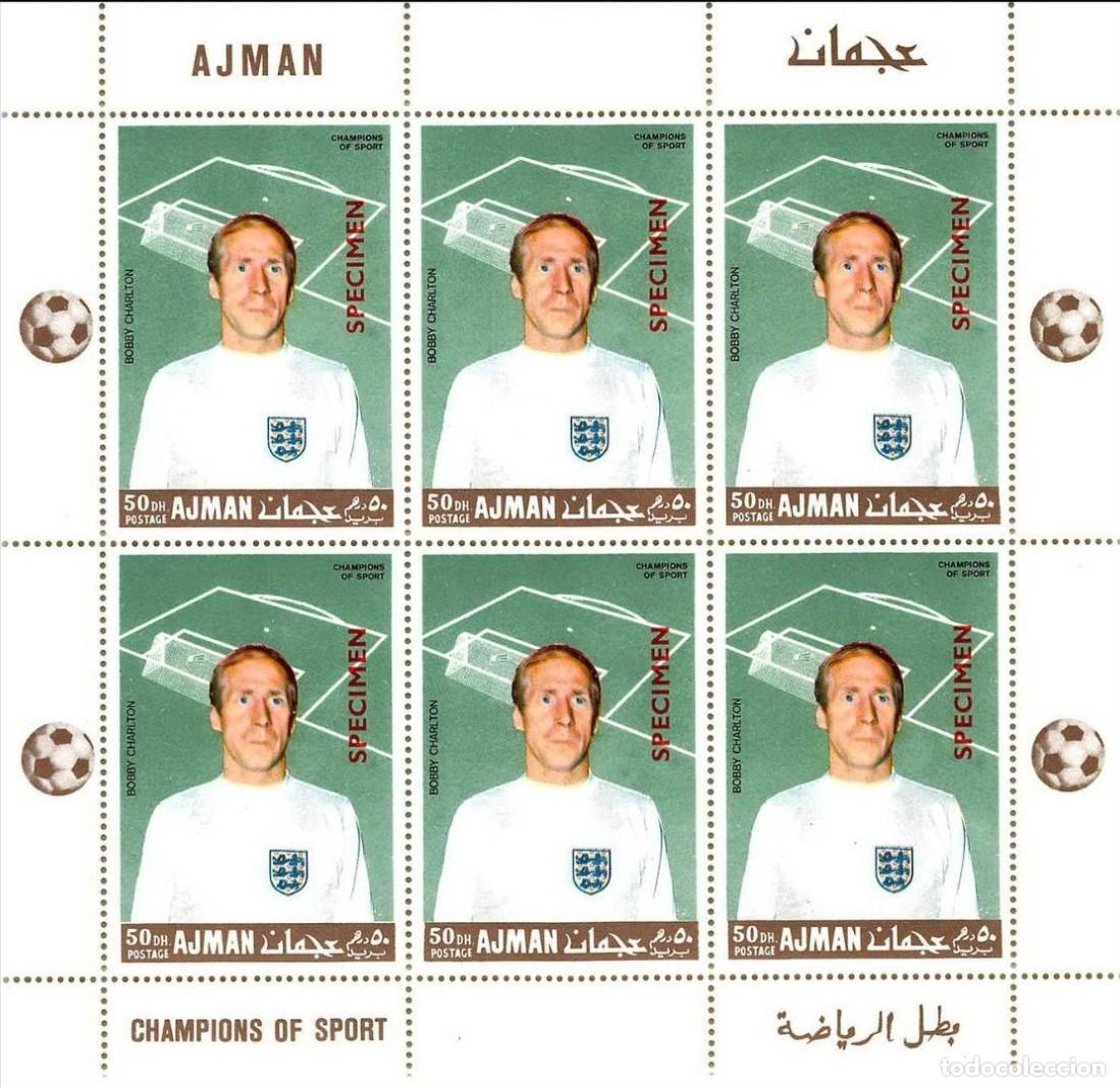 Sellos: AJMAN 1968 SHEET MNH SPECIMEN BOBBY CHARLTON CAMPEONES DEL DEPORTE FUTBOL FOOTBALL SOCCER SPORTS