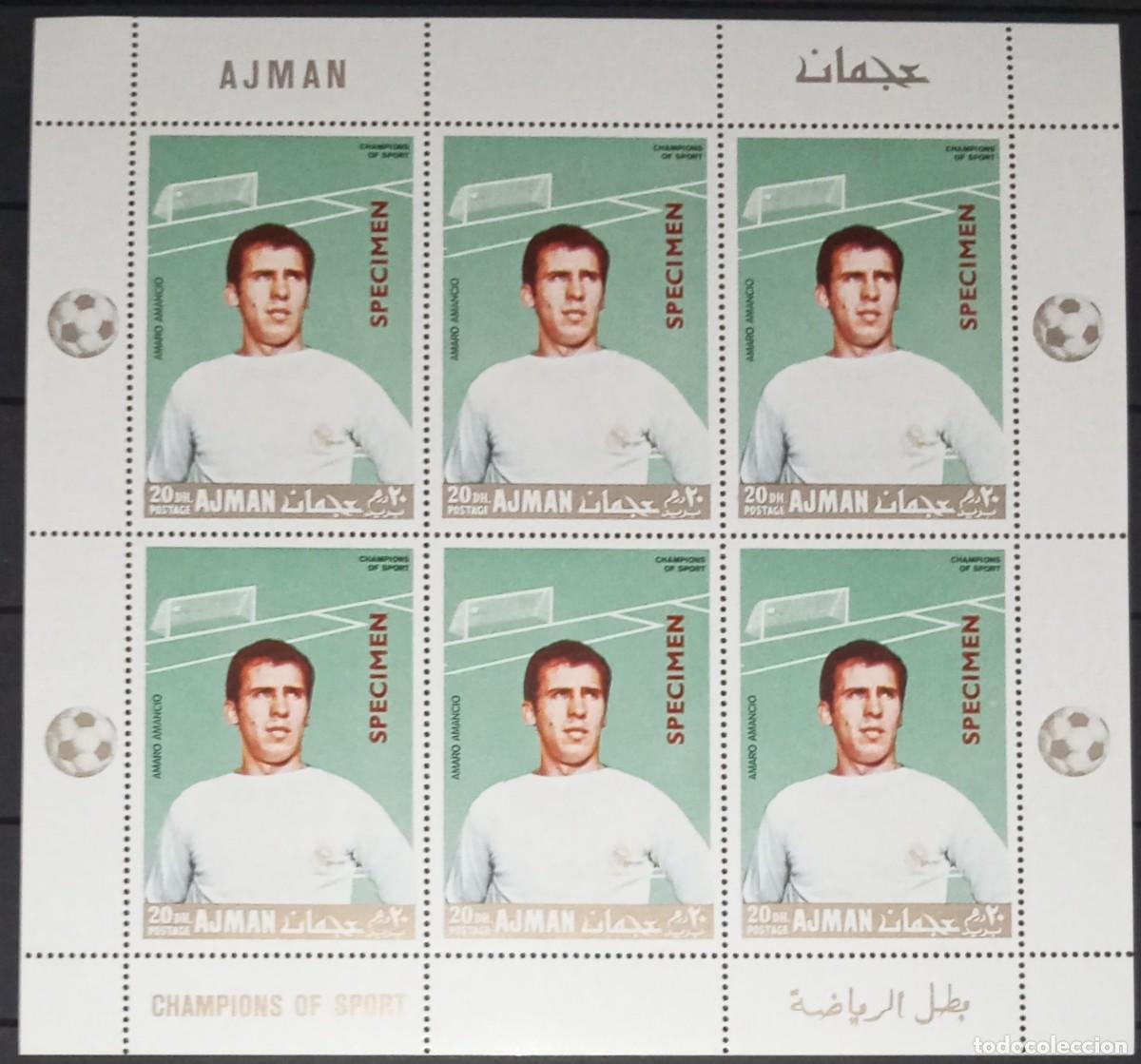 Sellos: AJMAN 1968 SHEET MNH SPECIMEN AMANCIO AMARO CAMPEONES DEL DEPORTE FUTBOL FOOTBALL SOCCER SPORTS