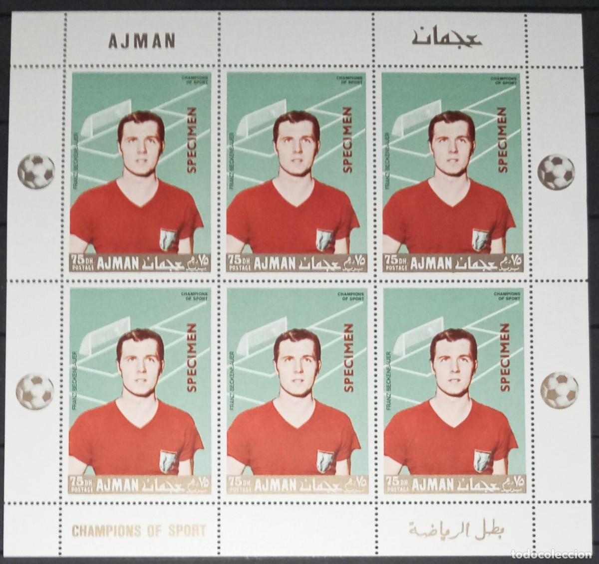 Sellos: AJMAN 1968 SHEET MNH SPECIMEN FRANZ BECKENBAUER CAMPEONES DEL DEPORTE FUTBOL FOOTBALL SOCCER SPORTS