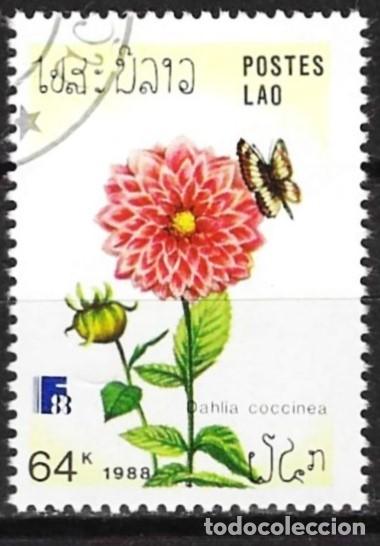 Sellos: Laos 1988 - Mi 1102 - YT 863 - Flor y mariposa