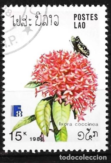 Sellos: Laos 1988 - Mi 1099 - YT 860 - Flor y mariposa