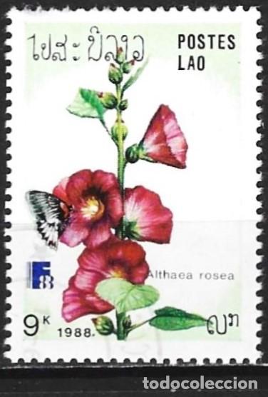 Sellos: Laos 1988 - Mi 1099 - YT 860 - Flor y mariposa