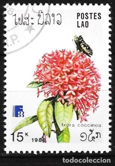 Sellos: Laos 1988 - Mi 1100 - YT 861 - Flor y mariposa