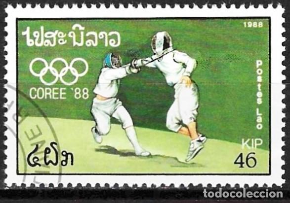 Sellos: Laos 1988 - Mi 1072 - YT 881 - J.O. de Se&uacute;l : Esgrima