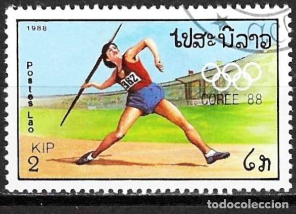 Sellos: Laos 1988 - Mi 1067 - YT 876 - J.O. de Se&uacute;l : Lanzamiento de jabalina