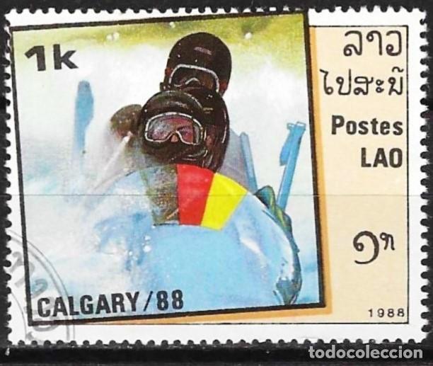 Sellos: Laos 1988 - Mi 1060 - YT 838 - J.O. de Calgary : Bobsleigh