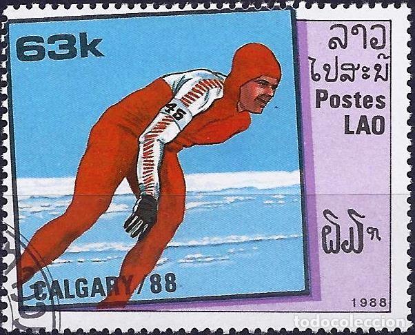 Sellos: Laos 1988 - Mi 1064 - YT 842 - J.O. de Calgary : Patinaje de velocidad
