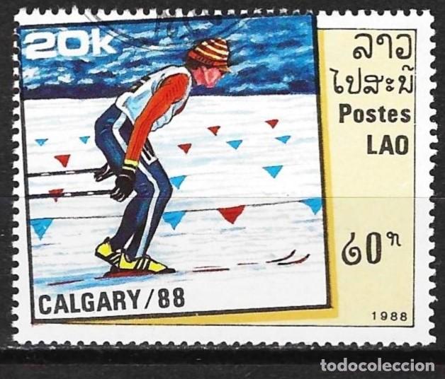 Sellos: Laos 1988 - Mi 1062 - YT 840 - J.O. de Calgary : Esqui de fondo