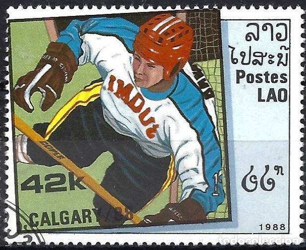 Sellos: Laos 1988 - Mi 1063 - YT 841 - J.O. de Calgary : Hockey sobre hielo