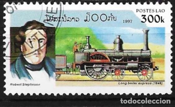 Sellos: Laos 1997 - Mi 1556 - YT 1247 - Locomotora de Stephenson