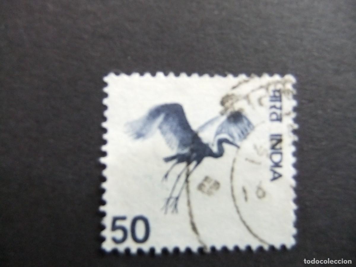 Sellos: 57 INDIA REPUBLICA 1975 / FAUNA GRULLA en VUELO / YVERT 446 FU