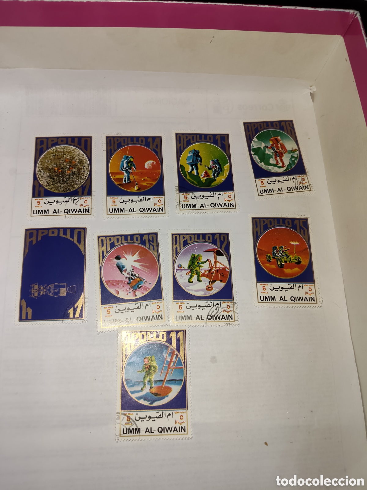 Sellos: 9 Sellos de Um Al Quiwain misi&oacute;n Apolo 14 1973 muy buenos