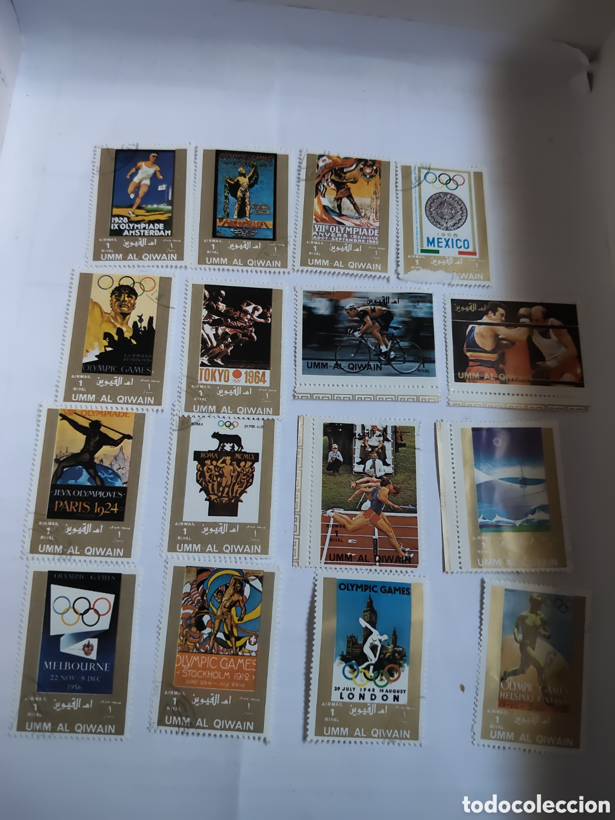 Sellos: 16 Sellos de Um Al Qiwan historia de los juegos ol&iacute;mpicos 1970 muy buenos