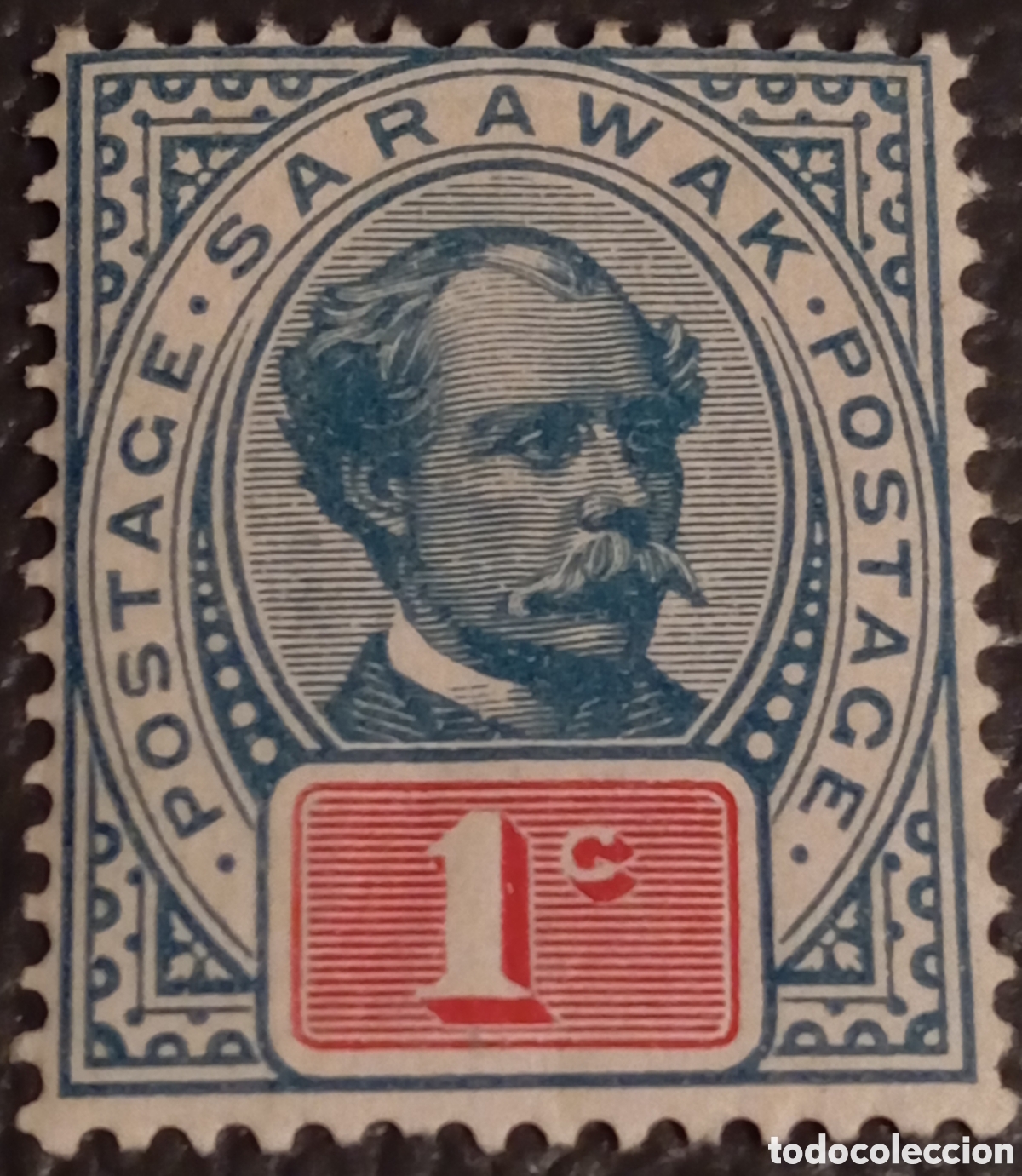 Sellos: Sarawak 1888 - 1c Azul Pizarra y Rojo - Sir Charles Brooke - Scott #8 - MH