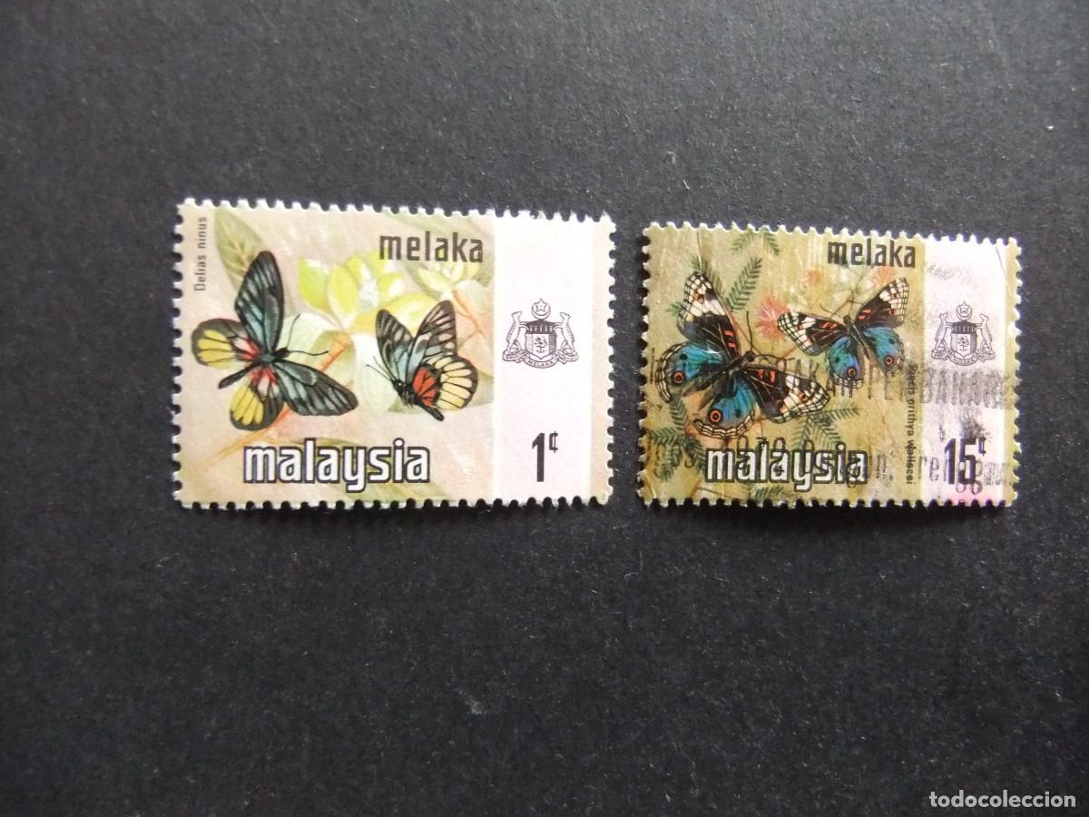 Sellos: 43 MALACCA FEDERACION MALAYSIA 1971 / MARIPOSAS y ESCUDO / YVERT 305 + 310 FU