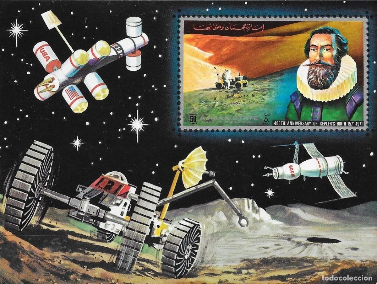 Sellos: AJMAN 1972 SHEET MNH IMPERF ANIVERSARIO JOHANNES KEPLER ASTRONOMOS ASTRONAUTAS ESPACIO SPACE