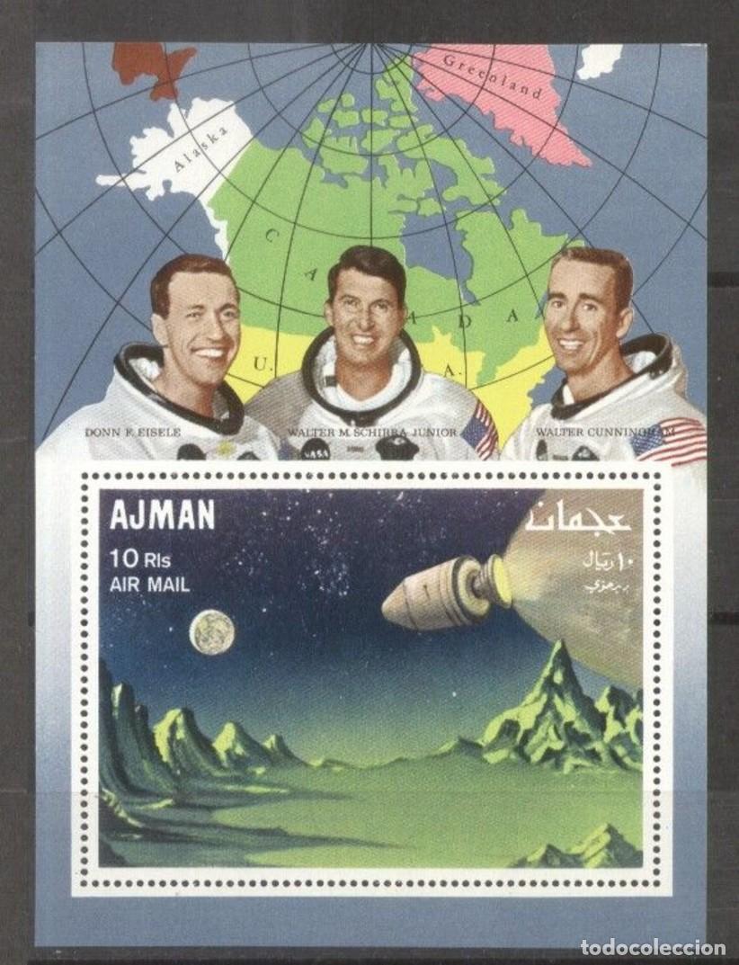 Sellos: AJMAN 1968 SHEET DELUXE MNH APOLLO 7 SPACE ESPACE ESPACIO DONN EISELE SCHIRRA WATER CUNNINGHAM
