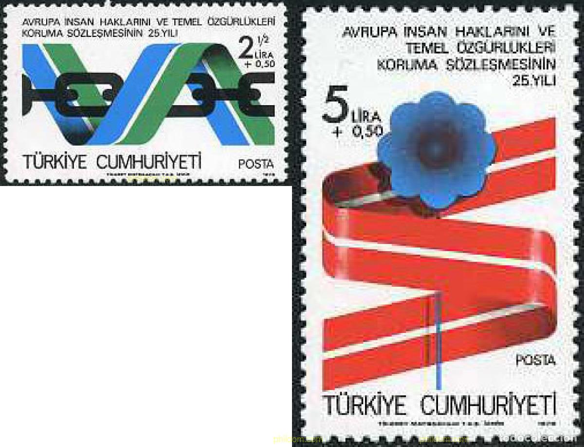 Sellos: 179234 MNH TURQUIA 1978 25 ANIVERSARIO DE LA ENTRADA EN VIGOR DE LA CONVENCION EUROPEA DE LOS DEREC
