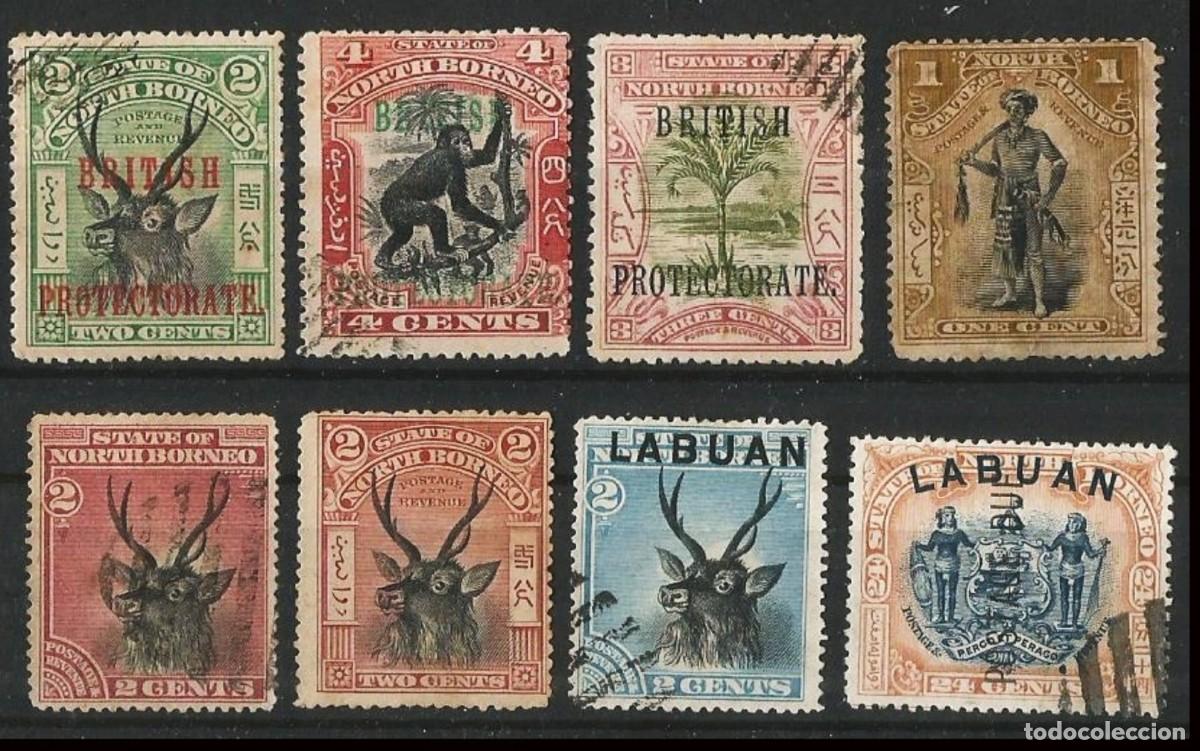 Sellos: BORNEO DEL NORTE - LABUAN - SOBRECARGAS - 1888 - 8 SELLOS USADOS