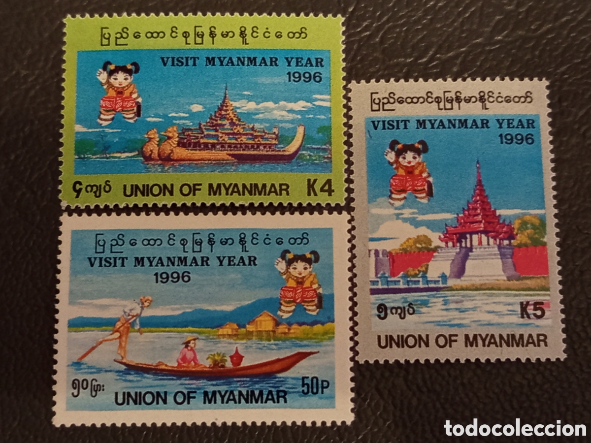 Sellos: Myanmar 1996 - &rdquo;Visit Myanmar Year&rdquo; Turismo (Scott 328-330) Serie Completa MNH