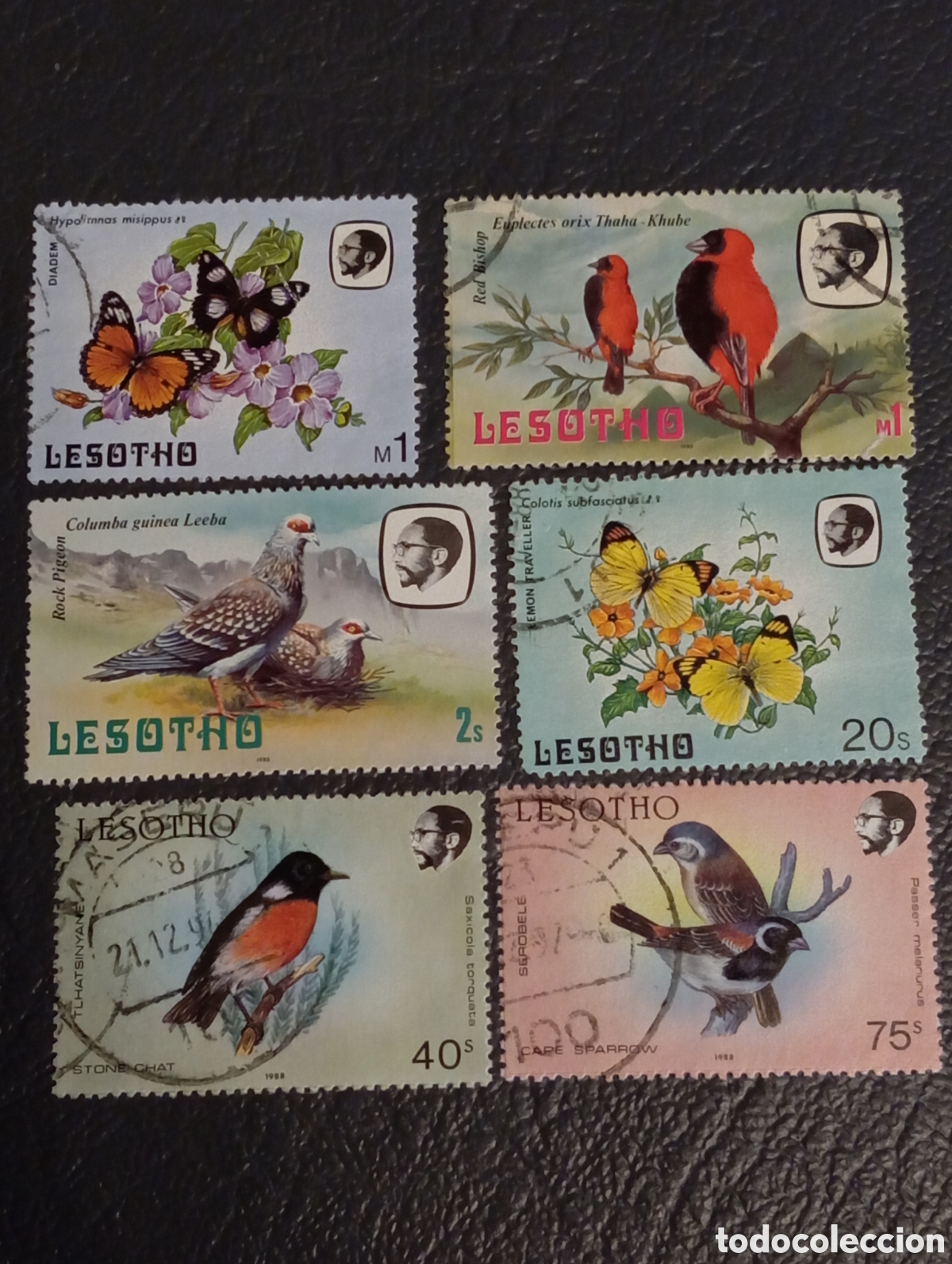 Sellos: Lote De 6 Sellos Postales De Lesotho Fauna Y Aves 1986-1989