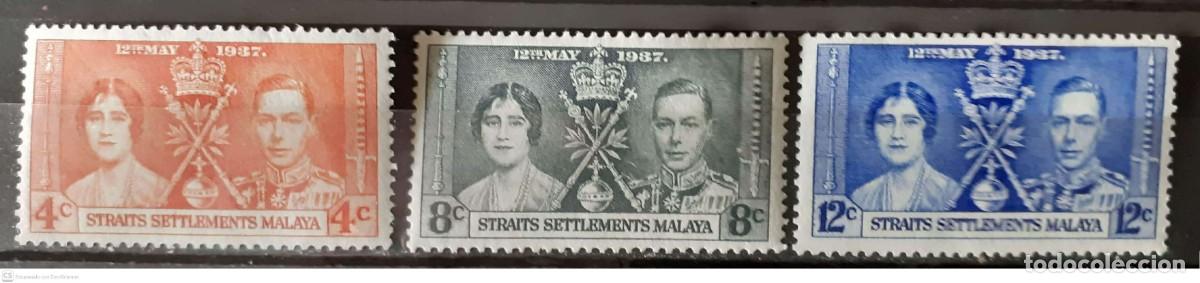 Sellos: MALASIA n&ordm; 220/222** Coronaci&oacute;n de Jorge VI. Serie completa