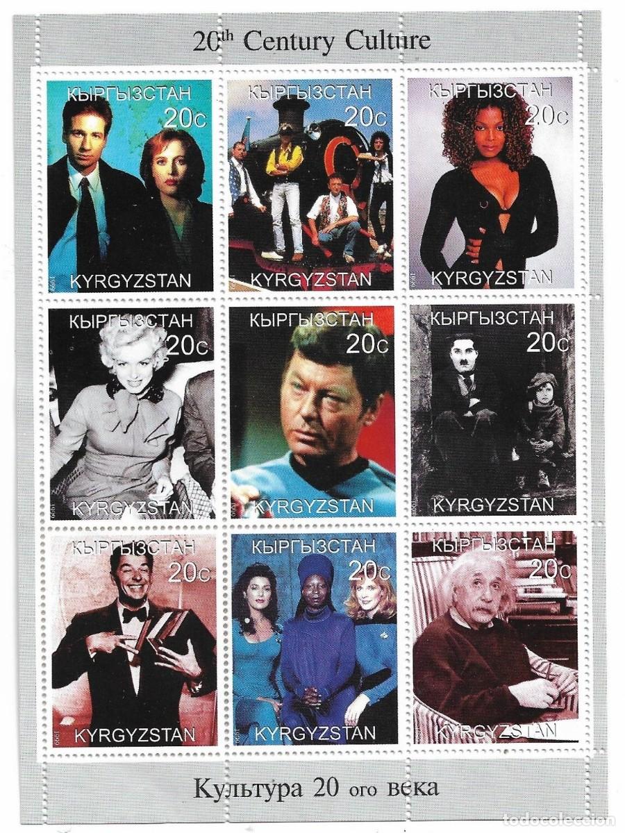 Sellos: KYRGYZSTAN 1999 SHEET MNH MARILYN EINSTEIN REAGAN CHAPLIN JANET JACKSON STAR TREK EXPEDIENTE X CINE