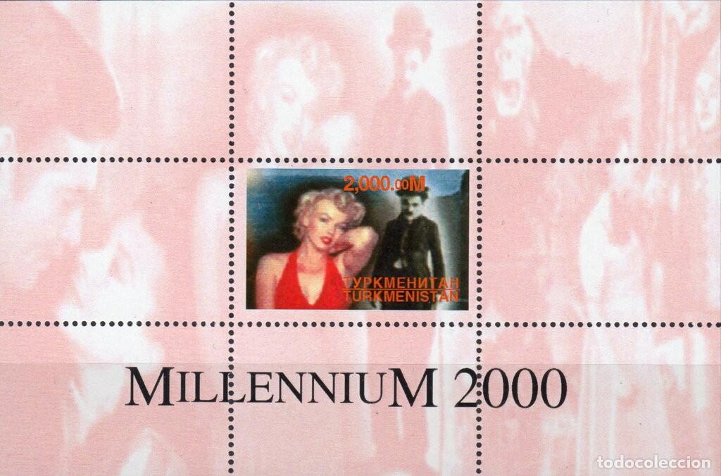 Sellos: TURKMENISTAN 1999 SHEET MNH MILLENNIUM CHARLES CHAPLIN MARILYN MONROE CINE CINEMA ACTORES ACTRICES