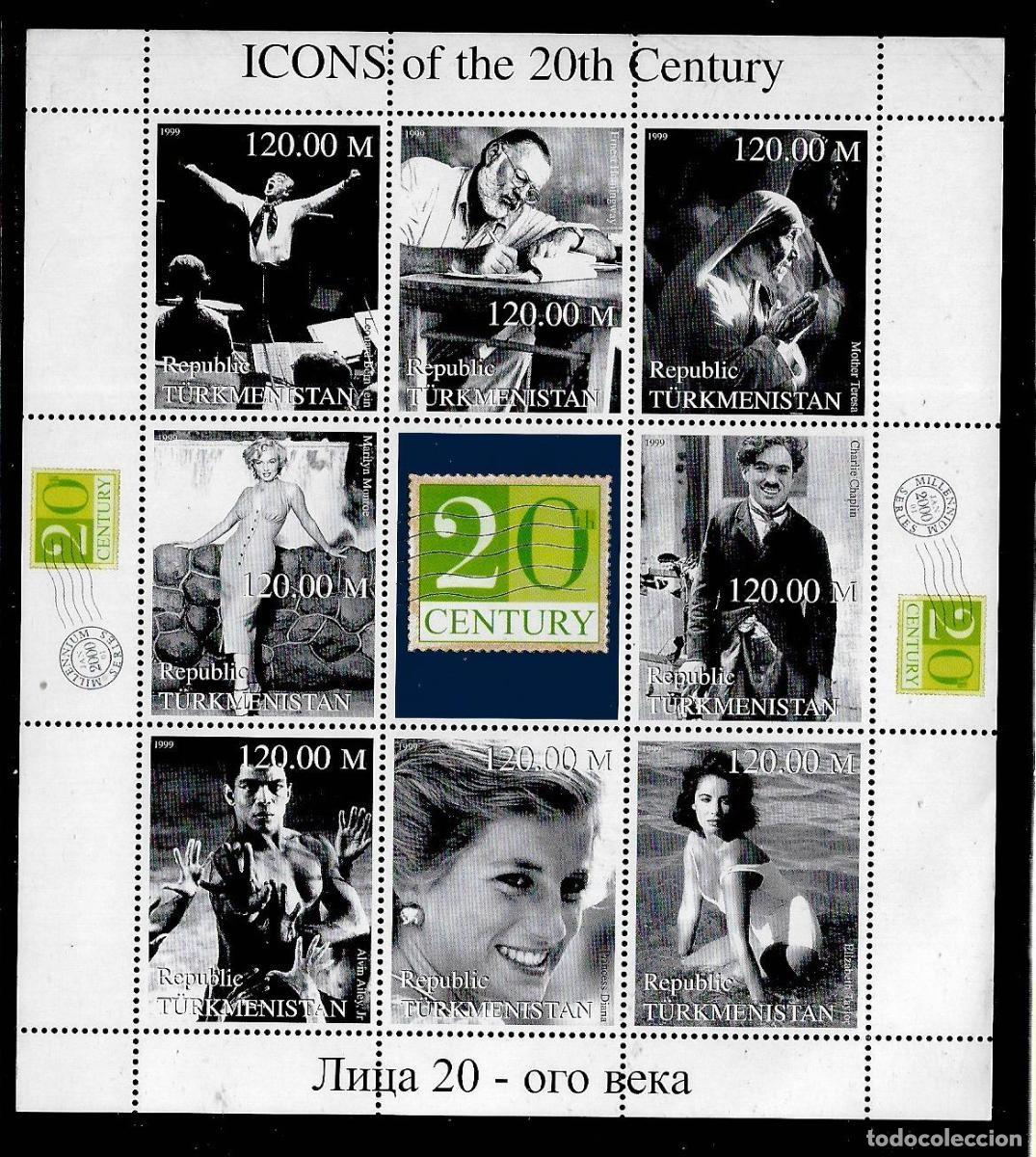 Sellos: TURKMENISTAN 1999 SHEET MNH ICONOS PRINCESA DIANA CHARLES CHAPLIN MARILYN MONROE MADRE TERESA