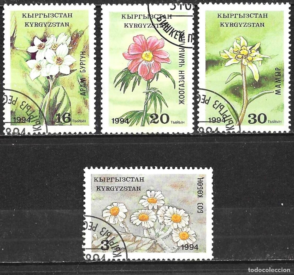 Sellos: Kirguist&aacute;n 1994 - Mi 30, 32, 33 y 34 - YT 33, 35.36 y 37 - Flores