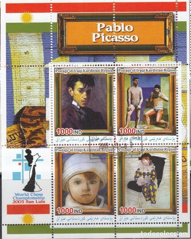 Sellos: KURDISTAN 2005 SHEET USED MNH PABLO PICASSO ART PAINTINGS ARTE PINTURAS CHESS AJEDREZ SCHACH ECHECS