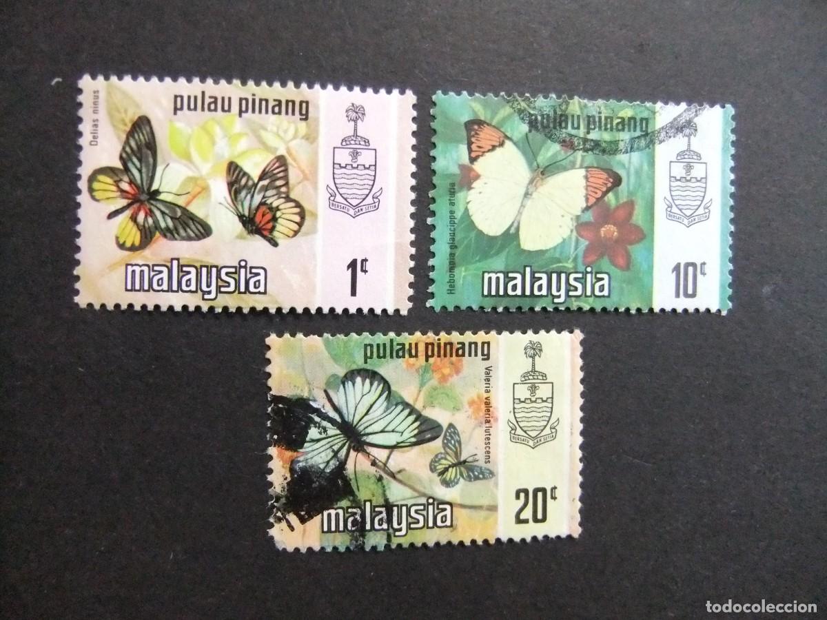 Sellos: 43 PALAU PINANG 1965 / FAUNA MARIPOSAS y ESCUDO de ARMAS / YVERT 67 + 70 + 73 FU