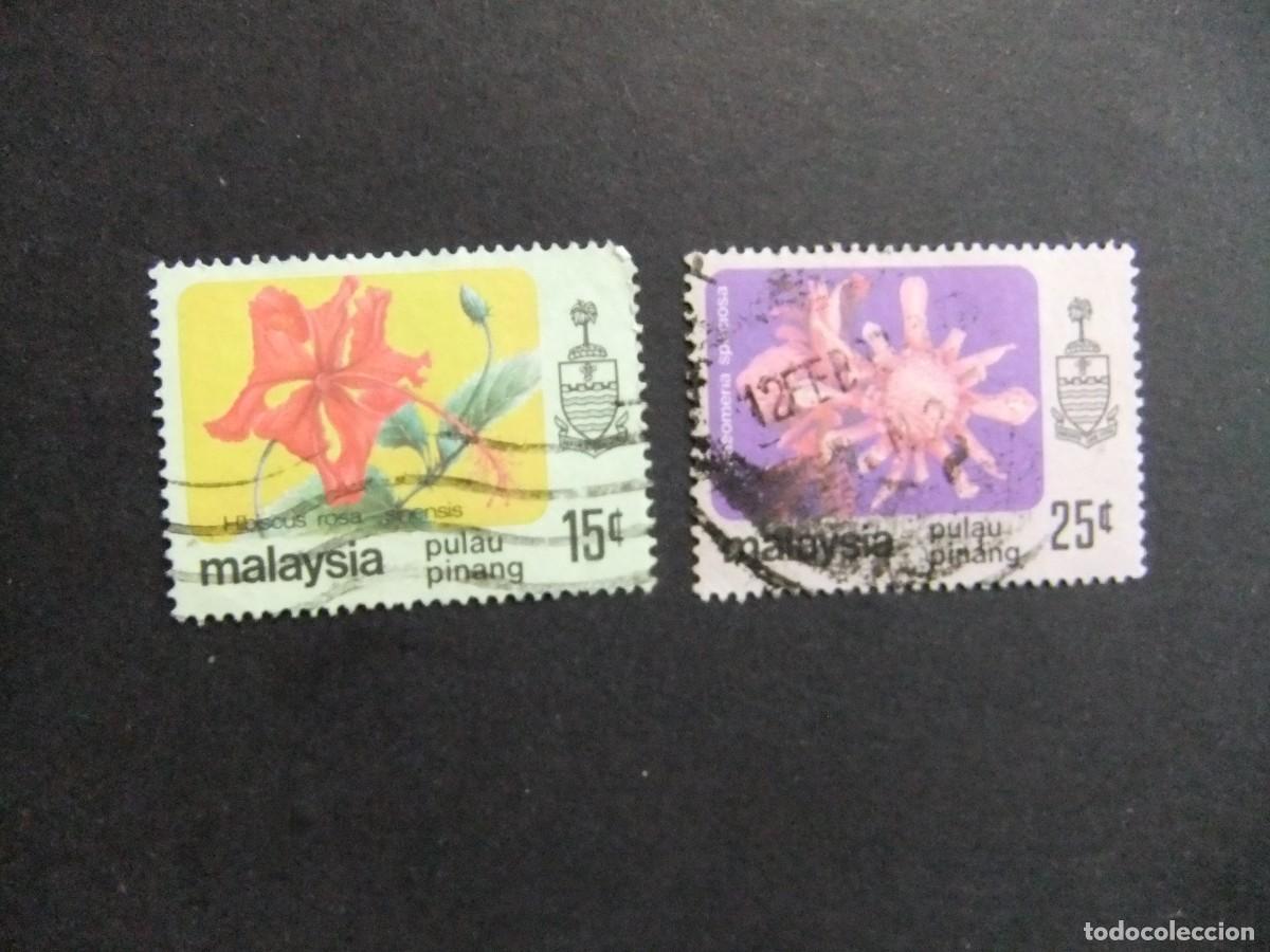 Sellos: 43 PALAU PINANG 1965 / FLORA FLORES y ESCUDO de ARMAS / YVERT 80 + 78 FU