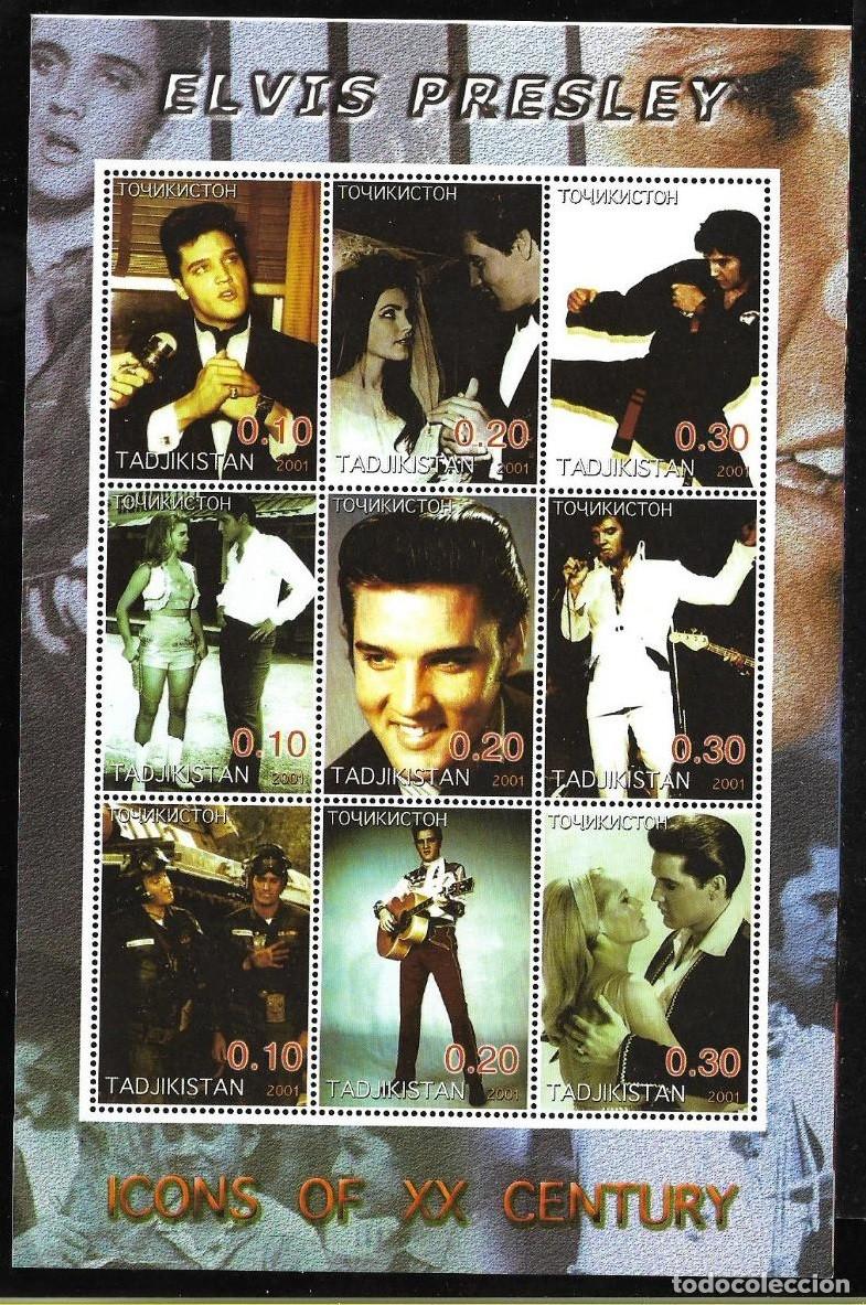 Sellos: TADJIKISTAN 2001 SHEET MNH ELVIS PRESLEY SINGERS MUSIC CANTANTES MUSICA