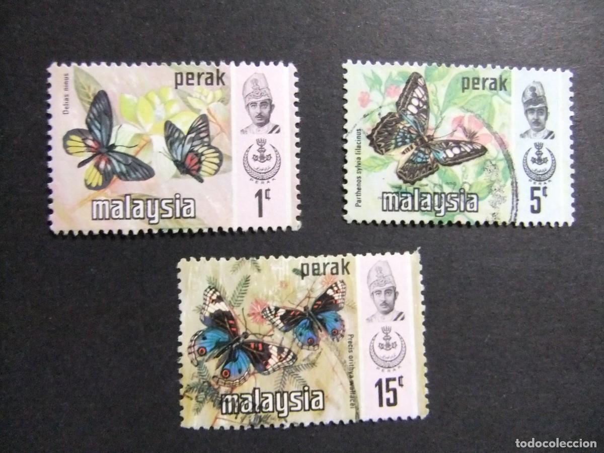 Sellos: 43 PERAK 1971 / FAUNA INSECTOS MARIPOSAS y SULTAN ABDUL JAHIL IDRIS SHAH / YVERT 118 + 120 + 123 FU