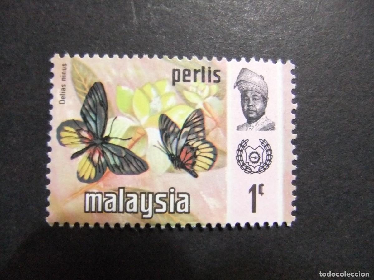 Sellos: 43 PERLIS 1965 / MARIPOSA ( DELIAS NINUS ) y SULTAN RAJAH SYED PUTRA / YVERT 46 MNH