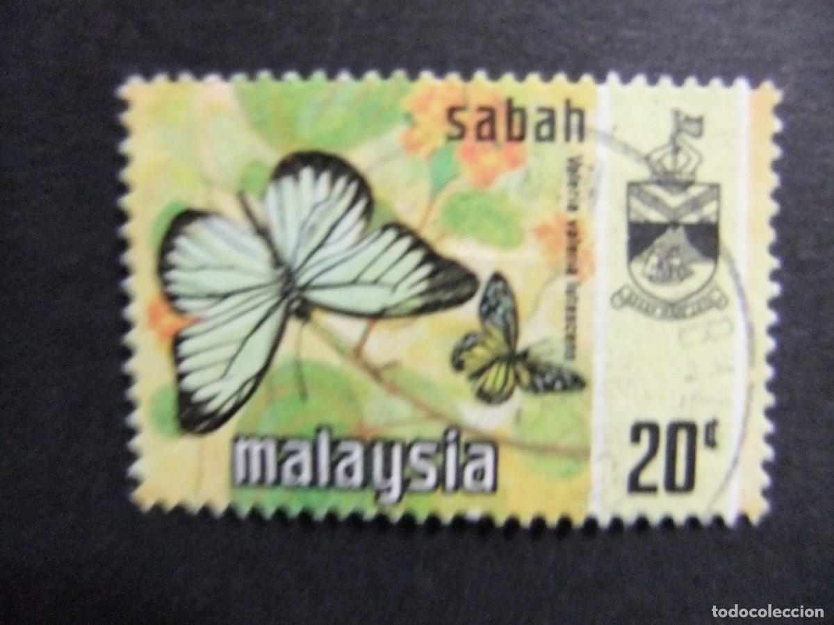 Sellos: 43 SABAH 1971 / MARIPOSA VALERIA VALERIA LUTESCENS y ESCUDO / YVERT 30 FU