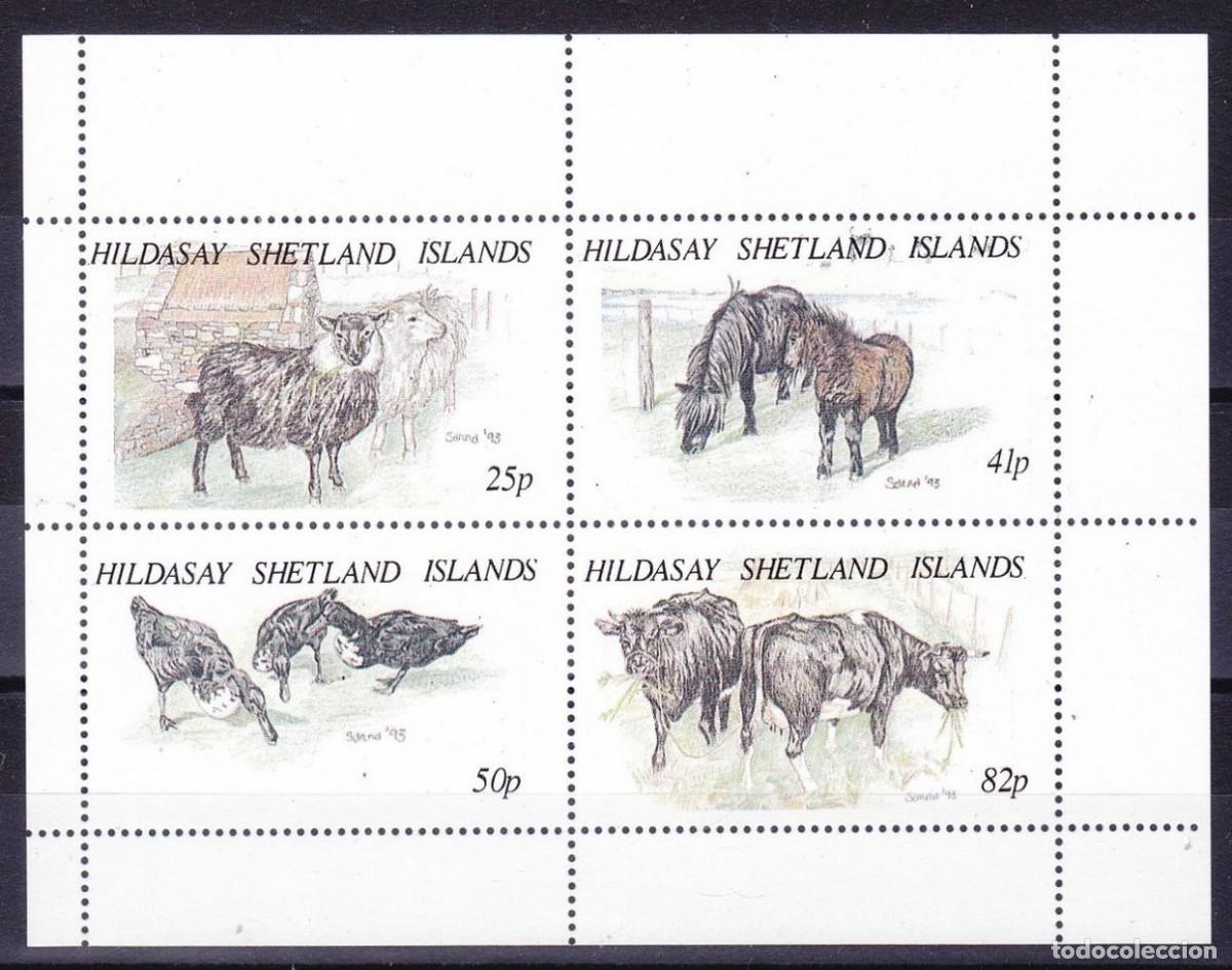 Sellos: GB LOCAL HILDASAY SHETLAND ISLANDS 1995 SHEET MNH PONIS PONIES CABALLOS VACAS GANSOS AVES OVEJAS
