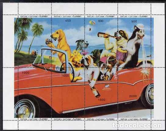 Sellos: BATUM 1996 SHEET MNH DOGS CHIENS PERROS HUNDEN CANI CAES COCHES AUTOS AUTOMOVILES CARS VOITURES