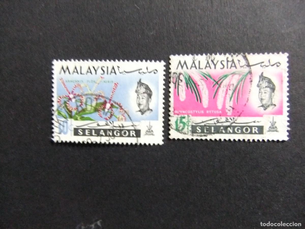 Sellos: 43 SELANGOR 1965 / FLORES y SULTAN SALAHUDDIN ABDUL AZIZ SHAH / YVERT 90 + 91 FU