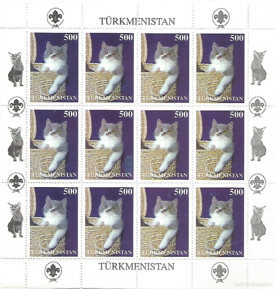 Sellos: TURKMENISTAN 1997 SHEET MNH SCOUT LOGO CATS GATTI CHATS GATOS KATZEN