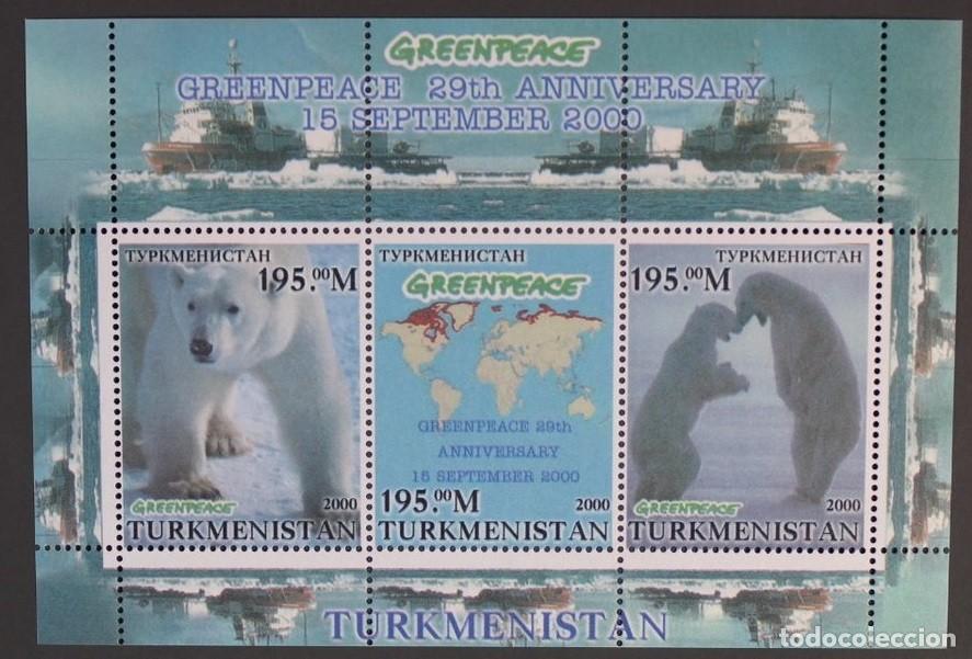 Sellos: TURKMENISTAN 2000 SHEET MNH GREENPEACE FAUNA OSOS POLARES POLAR BEARS BARCOS SHIPS MAPAS MAPS