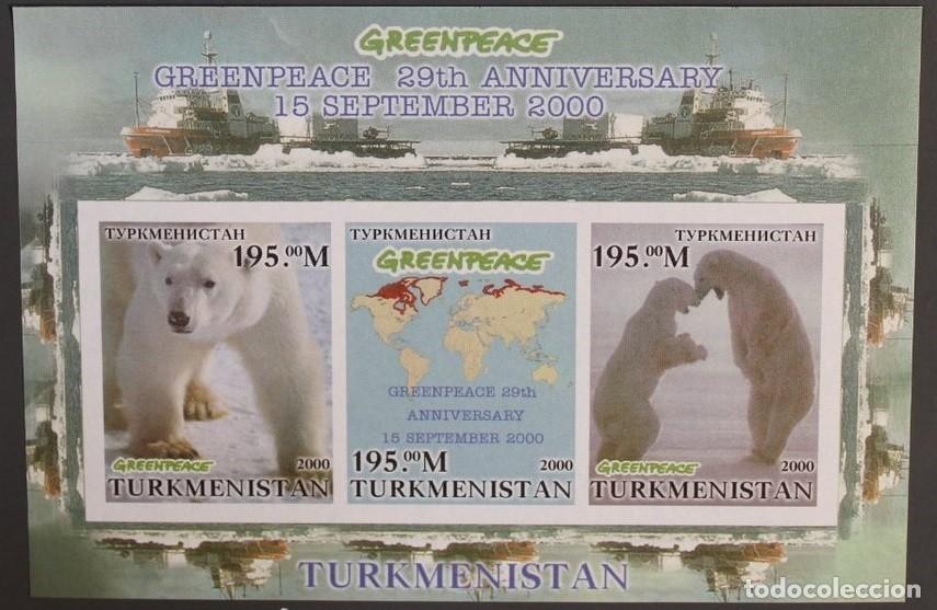 Sellos: TURKMENISTAN 2000 SHEET MNH IMPERF GREENPEACE FAUNA OSOS POLARES POLAR BEARS BARCOS SHIPS MAPAS MAPS