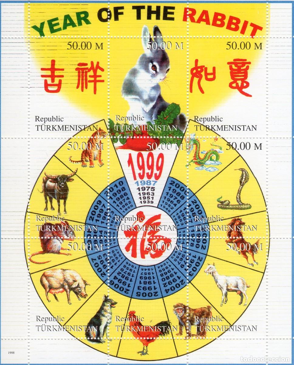 Sellos: TURMENISTAN 1998 SHEET MNH YEAR OF RABBIT ANNEE DU LAPIN A&Ntilde;O DEL CONEJO ZODIACO CHINO CHINESE ZODIAC