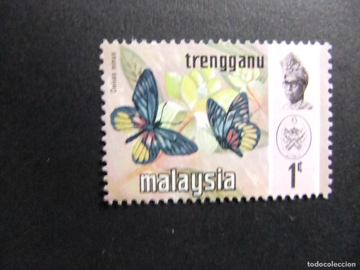 Sellos: 43 TRENGGANU 1965 / MARIPOSA ( DELIAS NINUS ) y SULTAN ISMA&Iuml;L / YVERT 103 FU