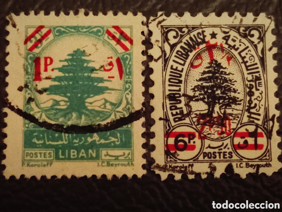 Sellos: L&iacute;bano 1950 Cedar of Lebanon Surcharged &ndash; Yvert 67-68 &ndash; Paul Koroleff &ndash; Sellos Usados