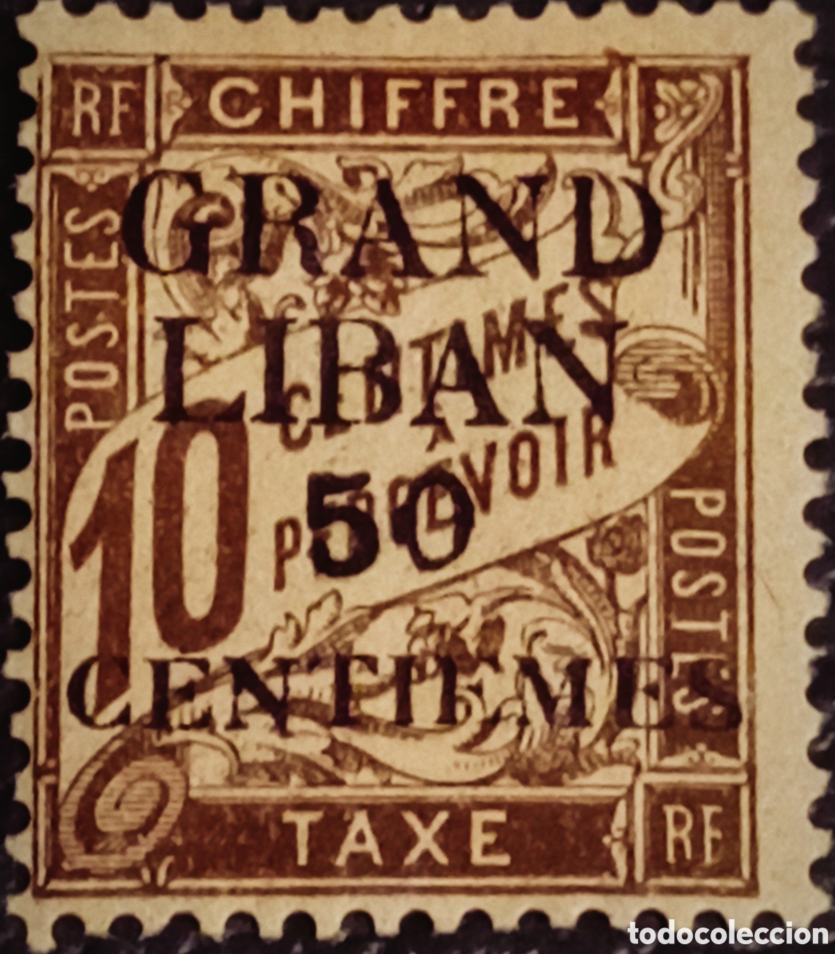 Sellos: Gran L&iacute;bano 1924 Tasa Yvert T1 MH - Variedad de Plancha en L&iacute;nea Horizontal