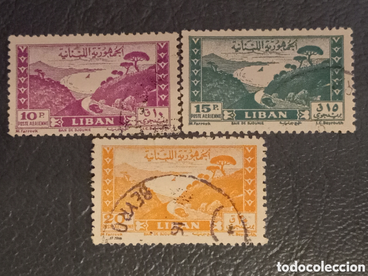 Sellos: L&iacute;bano 1949 - Correo A&eacute;reo Bah&iacute;a de Jounieh Mi. 421/423 Usados